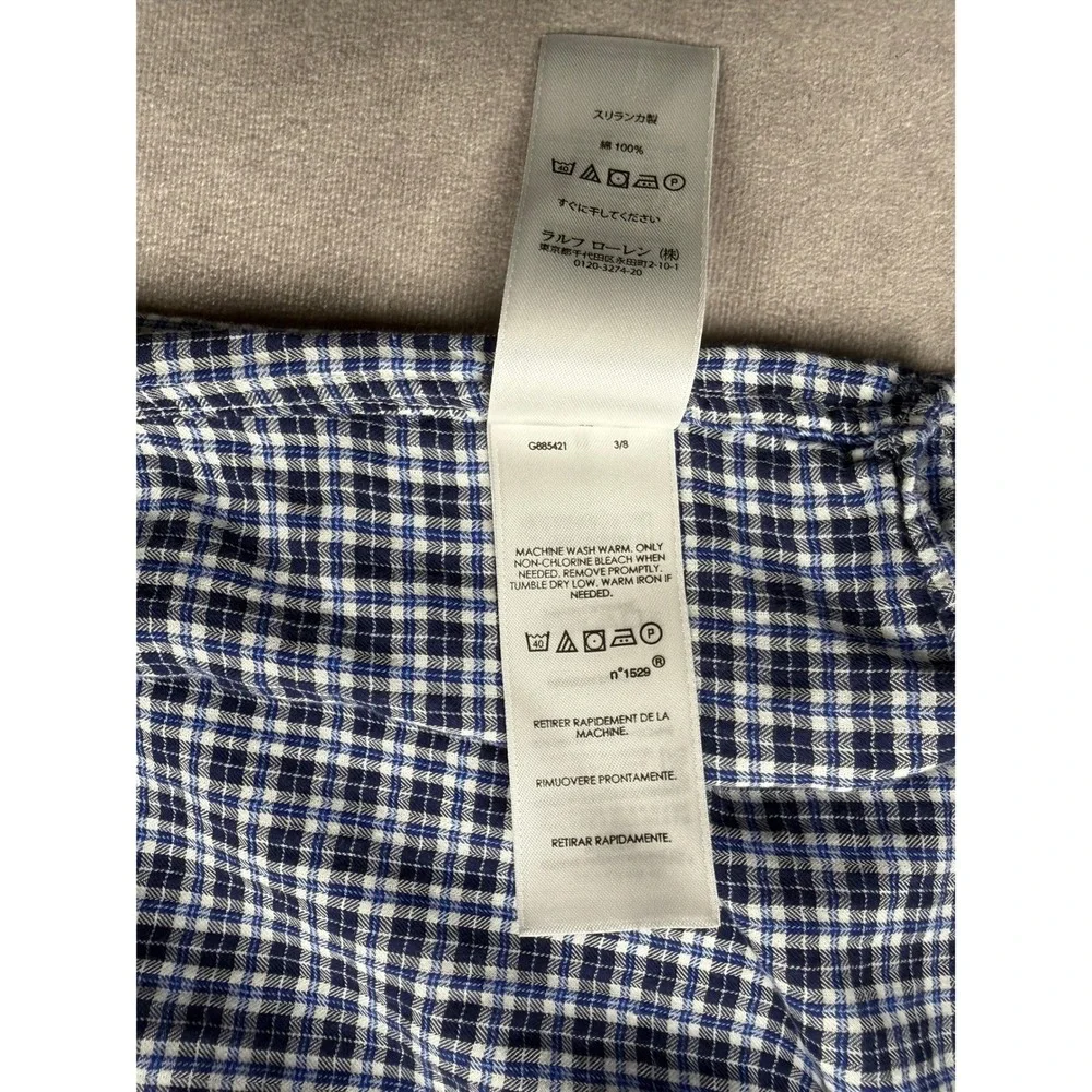 Polo Ralph Lauren Mens XL Classic Fit Plaid Button Shirt Navy Blue White Classic